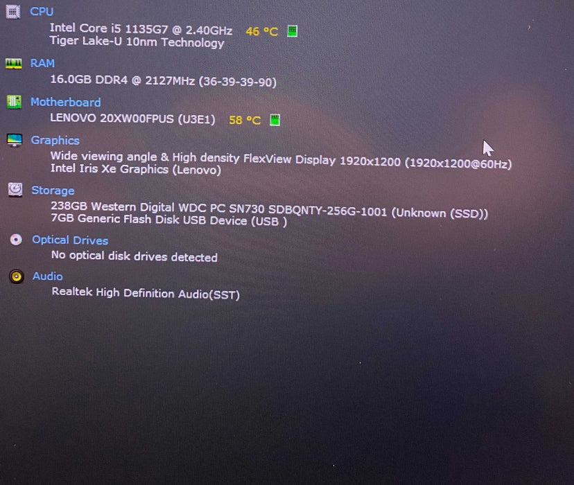 Lenovo ThinkPad X1 Carbon Gen 9 Core i5-1135G7 16GB RAM 256GB SSD  READ!  Lap200