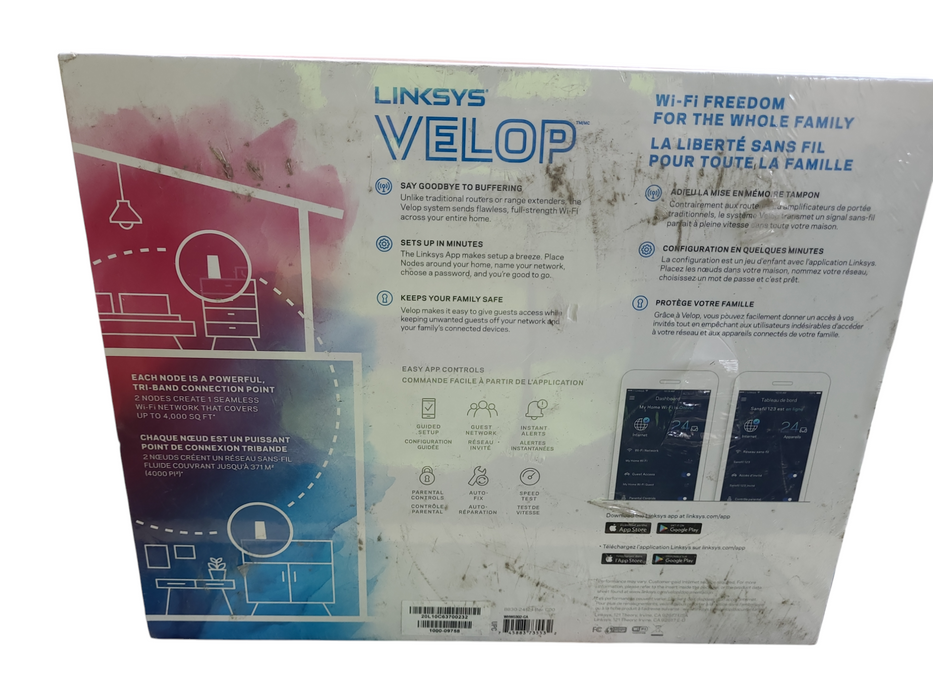 Linksys VELOP AC4400 Tri-Band Whole Home Mesh Wi-Fi System 2 Node Modular