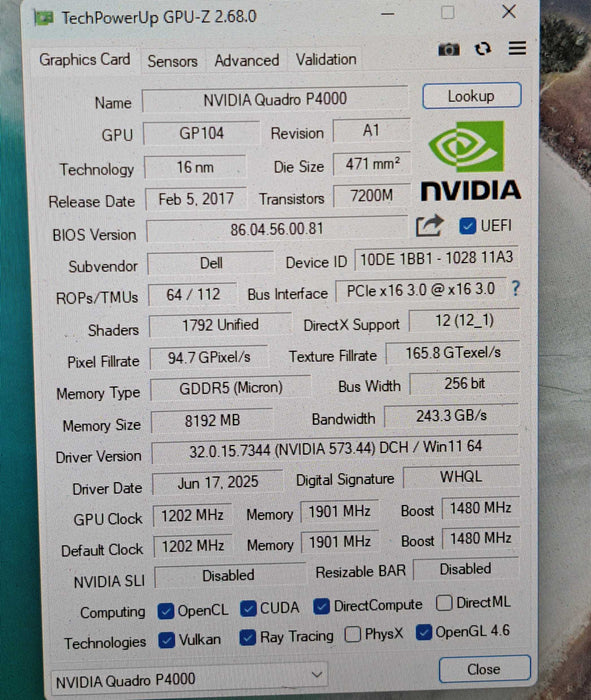 NVIDIA Quadro P4000 8GB GDDR5 Graphics Card | 4x DisplayPort )