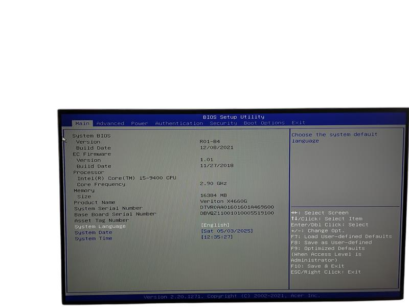 Acer Veriton X4660G  i5- 9400 @ 2.90GHz 16GB DDR4 Ram Qθ