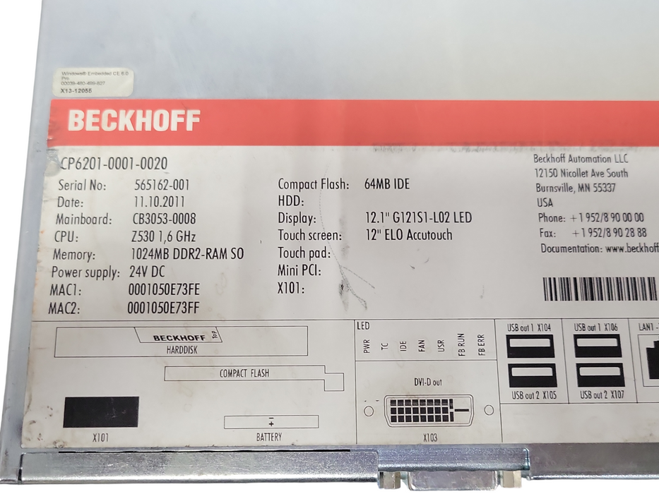 Beckhoff CP6201-0001-0020 panel, READ _