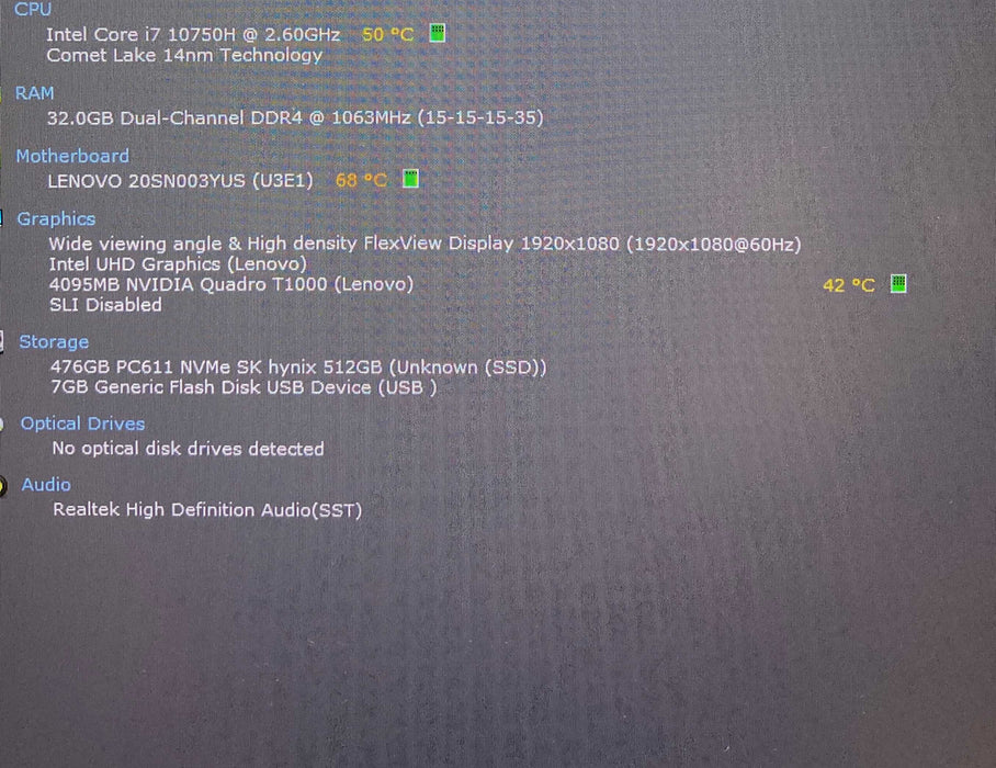 Lenovo ThinkPad P17 Gen 1 i7-10750H QUADRO T1000 4GB GPU 32GB RAM 512GB SSD Q Lap200