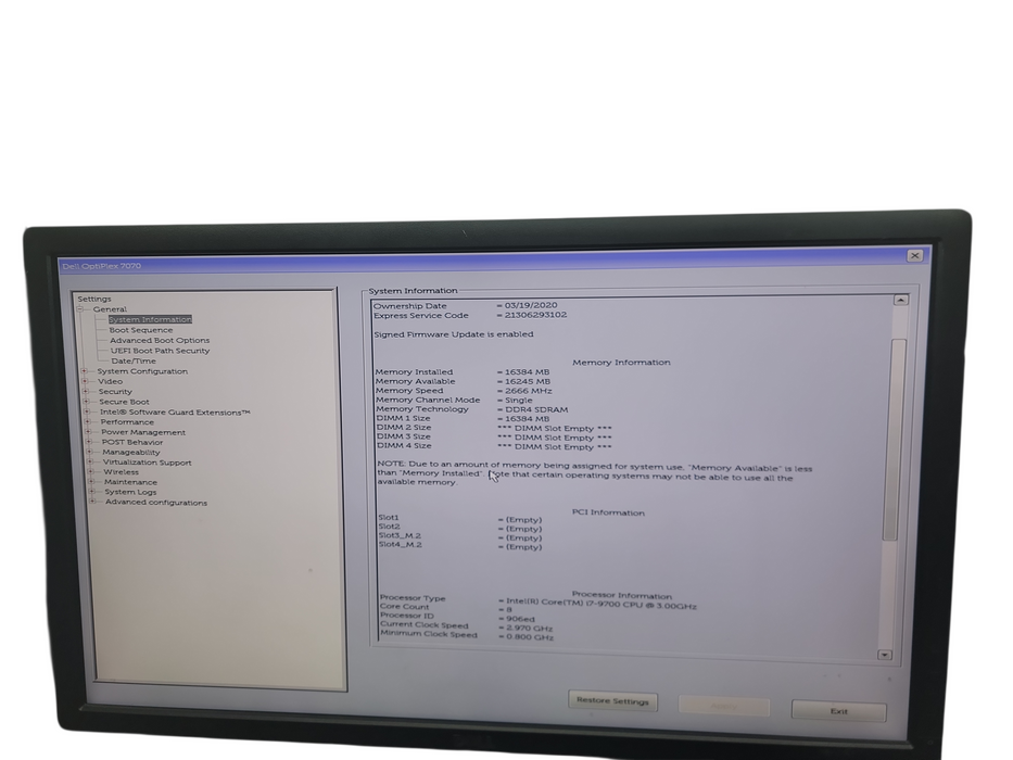 Dell  OptiPlex 7070 SFF i7 - 9700 @ 3.00GHz 16GB DDR4 Ram No HDD   θ