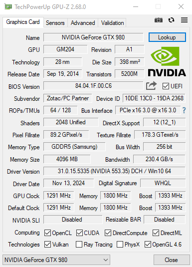 ZOTAC NVIDIA Geforce GTX 980 AMP! Extreme Edition 4GB GDDR5 Graphics Card