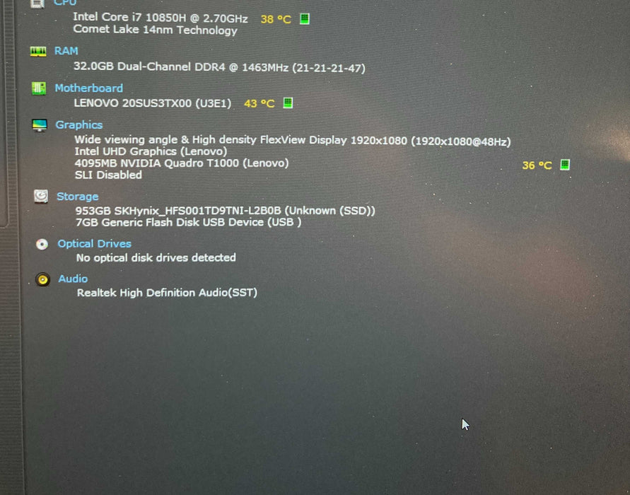 Lenovo ThinkPad P15 Gen 1 i7-10850H QUADRO T1000 4GB GPU 32GB RAM 1TB SSD  Lap200