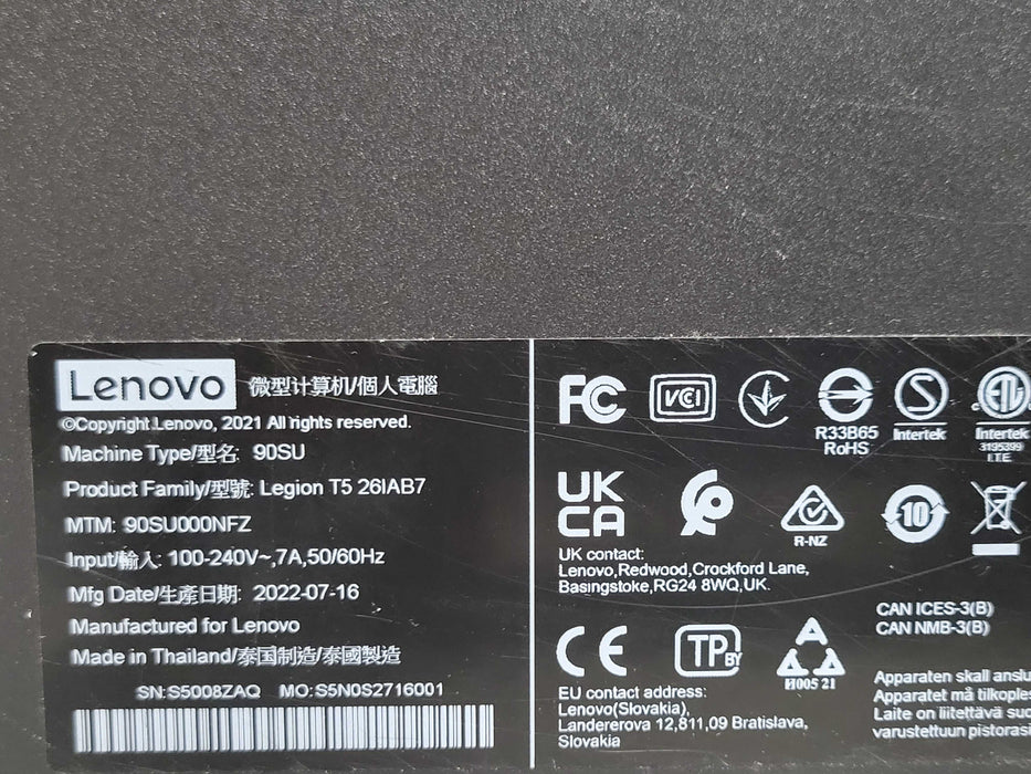 LENOVO Legion T5 26IAB7-90SU001BUS-12th Gen Computer Case, READ _