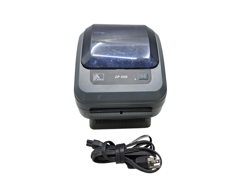 Zebra ZP 450 Thermal Label Printer w/ Power Base | ZP450-0501-0001A )