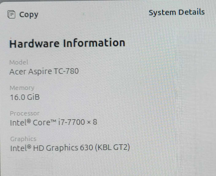 Acer Aspire TC-780 | i7-7700 @3.60GHz 16GB DDR4 1TB HDD