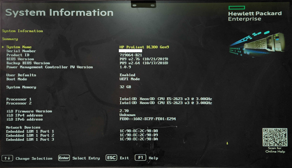 HP DL380 Gen9 2U 8x 2.5", 2x Xeon E5-2623 v3, 32GB DDR4, No HDD, P440ar