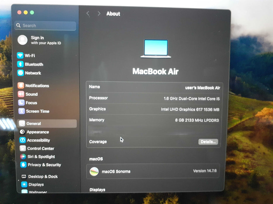 MacBook air A1932 Intel Core i5 8GB RAM DDR3 250GB SSD