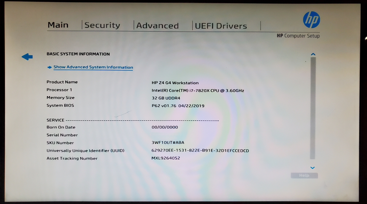HP Z4 G4 Workstation Core i7-7820X 32GB DDR4 K4200- 256GB SSD