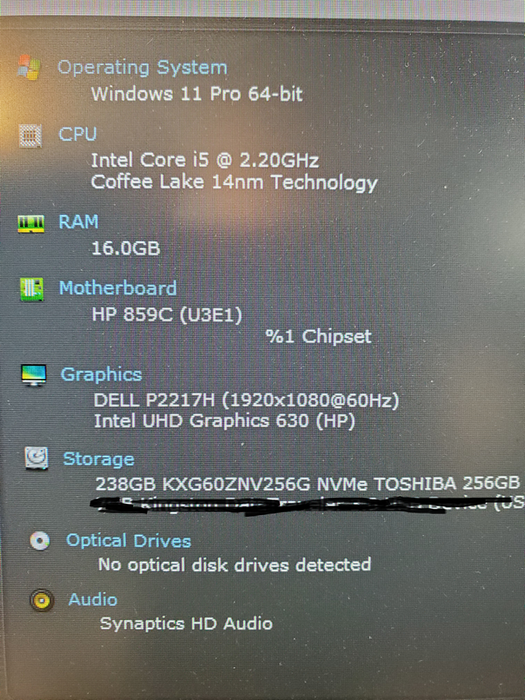HP ProDesk 400 G5 Mini Intel i5-9500T @2.20GHz 16GB RAM 256GB HDD, wifi