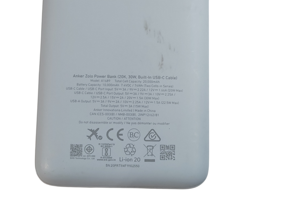 ANKER Zolo Power Bank (20K, 30W Built in USB-C Cable) Battery Bank