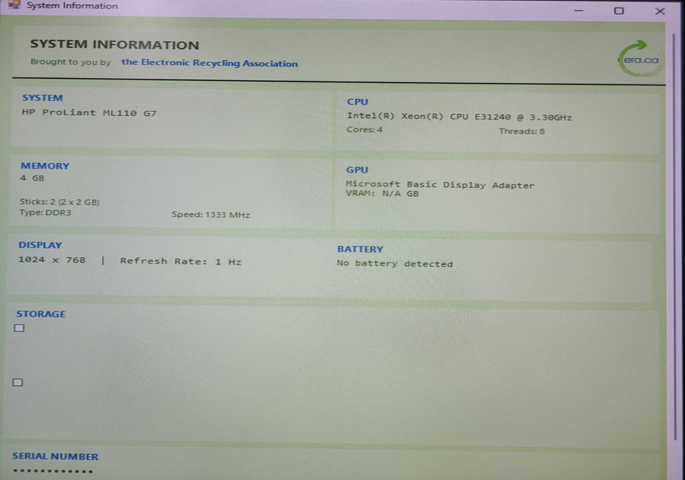 HP ProLiant ML110 G7 | Xeon E3120 @3.30GHz 4GB DDR3| NO HDD