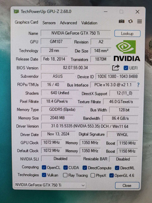 ASUS GeForce GTX 750 Ti 2GB GDDR5 Graphics Card (GTX750TI-OC-2GD5) Q