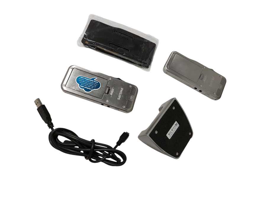 2-Phillips Digital Pocket Memo 3DMIC Digital Speech Recorders With Dock  =