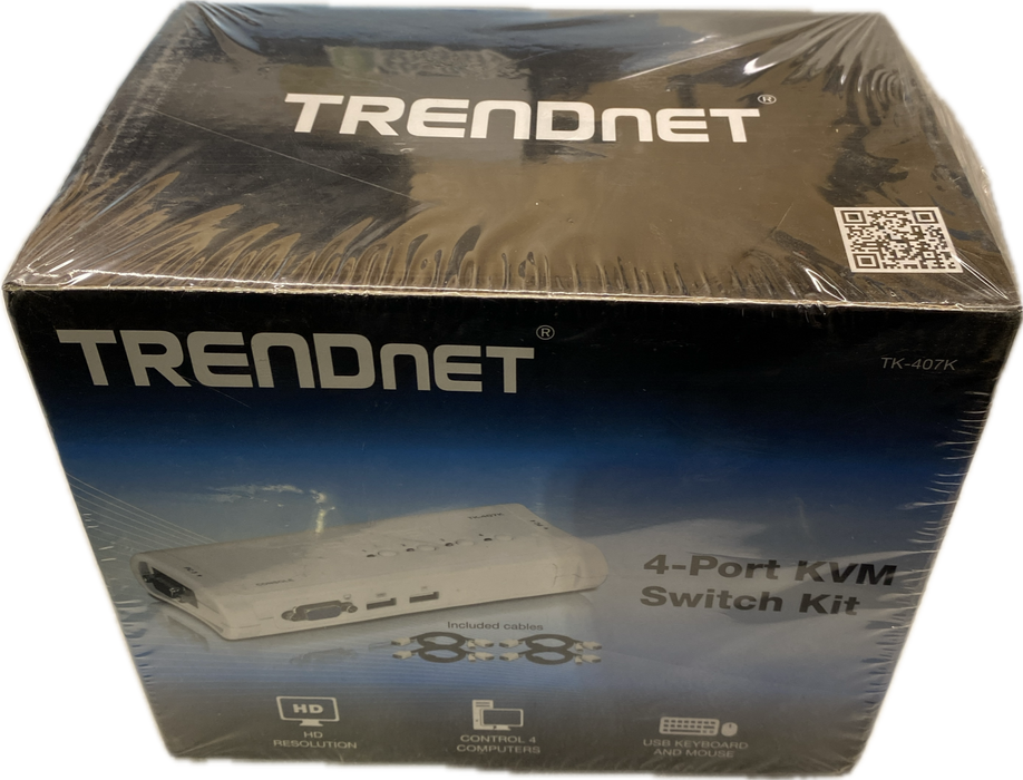 TRENDNET 4-Port KVM Switch Kit TK-407K Brand-New And Sealed