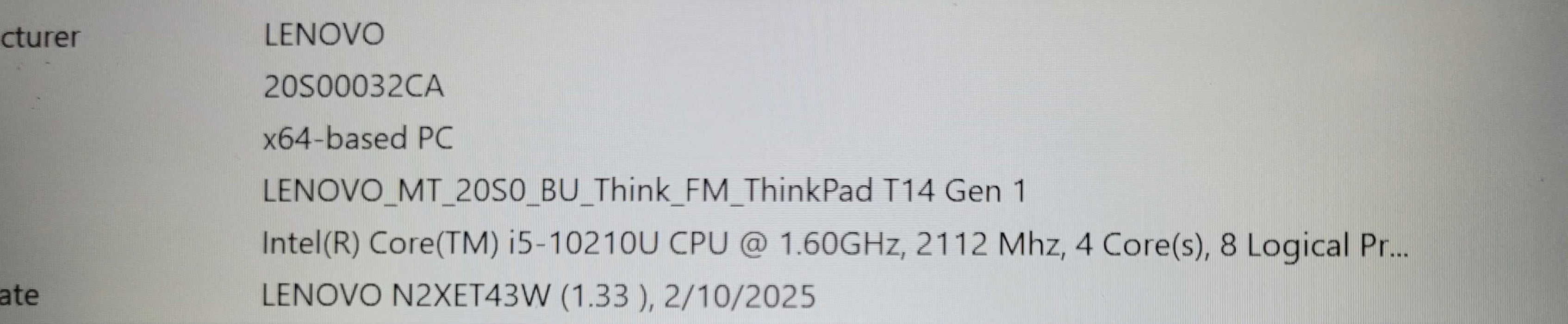 Lenovo ThinkPad T14 Gen1, Core i5-10210U 1.60GHz 8GB RAM 256GB SSD _ Lap200