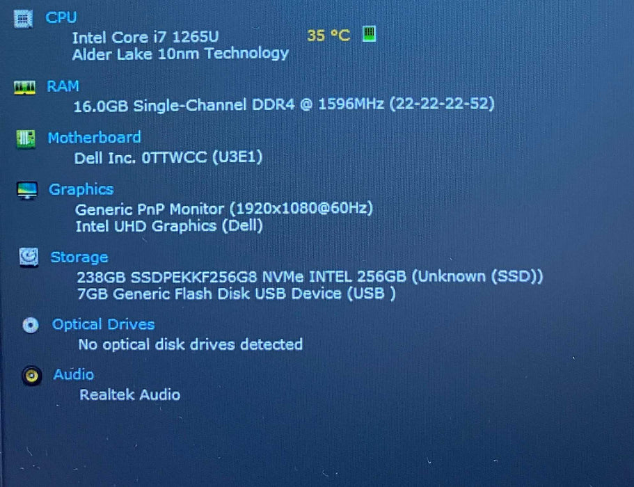 Dell Latitude 5530 Core i7-1265U@1.80GHz 16GB RAM 256GB SSD  Lap200