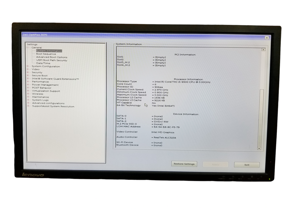 Dell OptiPlex 3070 SFF Intel Core i5-9500 CPU@3.00GHz 8GB RAM DDR4 - NO HDD Q