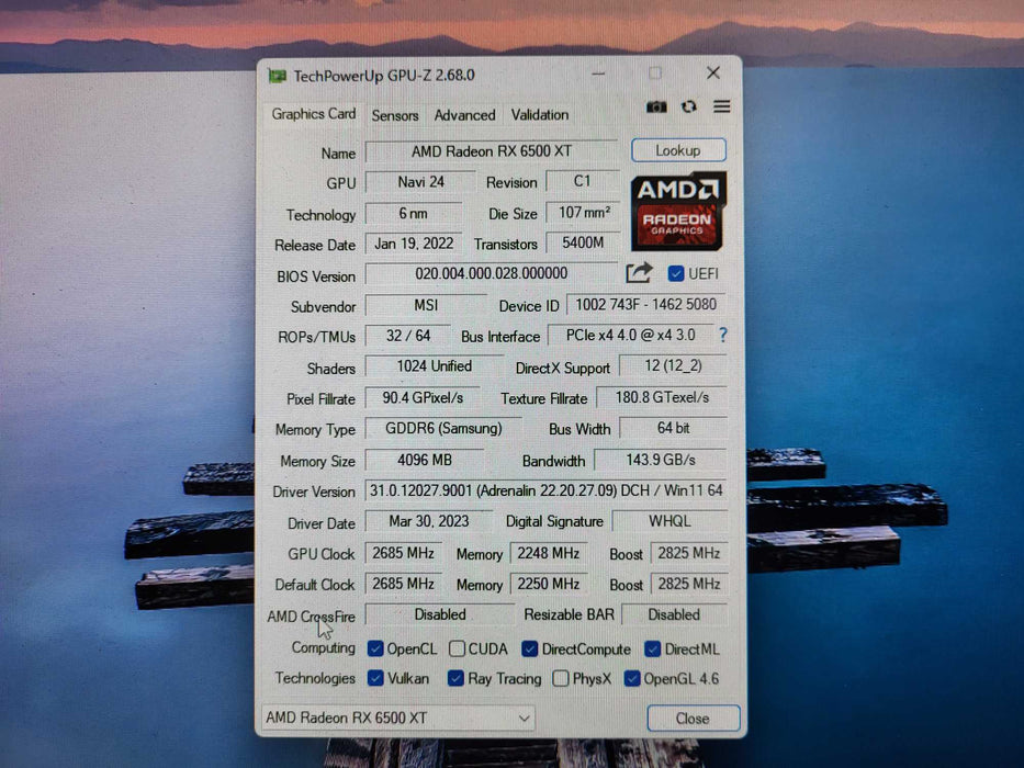 MSI Radeon RX 6500 XT MECH 2X 4G OC Graphics Card PCI-E Gen 4 DP/HDMI $