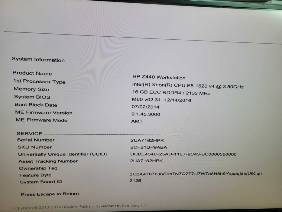 HP Z440 - Xeon E5-1620 v4 16GB DDR4 NO HDD QUADRO K2200 700W PSU %