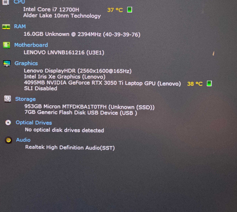 Lenovo Legion 5 PRO 16IAH7 i7-12700H RTX 3050 4GB GPU 16GB RAM 1TB SSD READ  Lap200