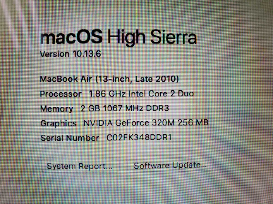 Macbook Air 13" A1369, I5- 1.86GHz 2GB RAM 128GB