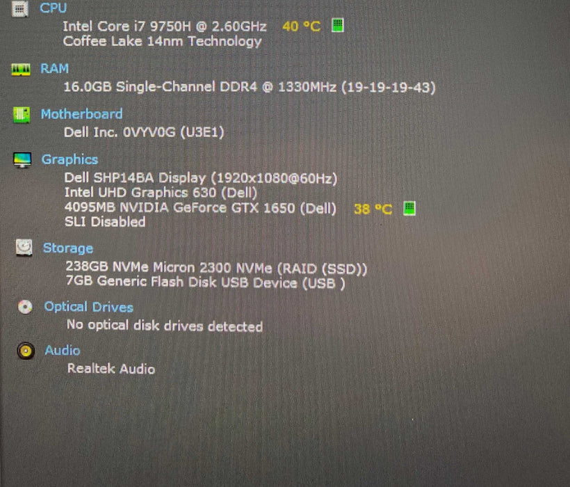 Dell XPS 15 7590 i7-9750H GTX 1650 4GB GPU 16GB RAM 256GB SSD  Lap200