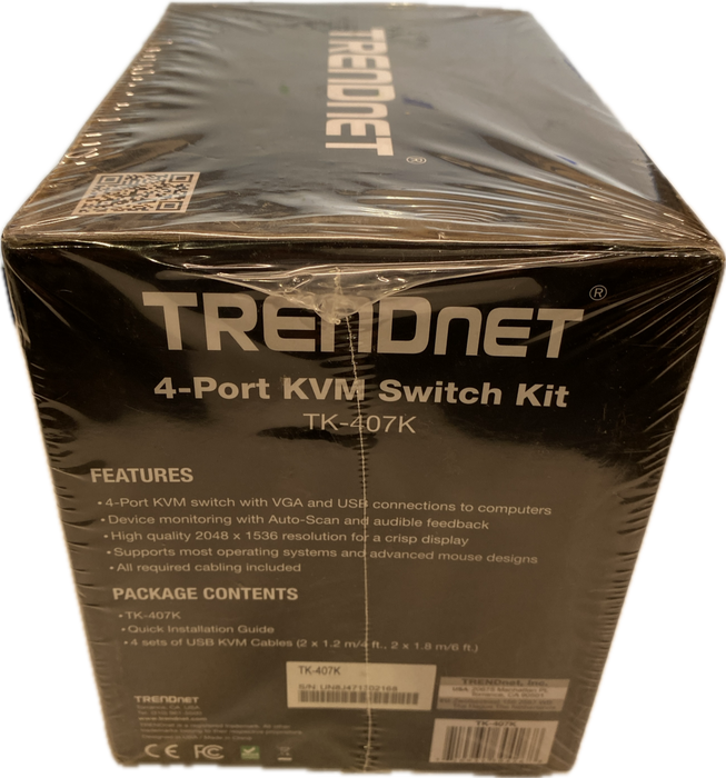 TRENDNET 4-Port KVM Switch Kit TK-407K Brand-New And Sealed