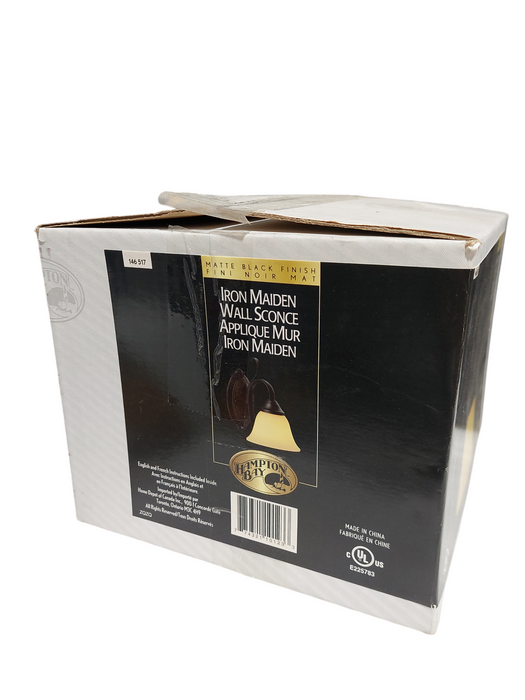 Iron Maiden Wall Scone Hampton Bay Light Matte Black Opal Glass  =