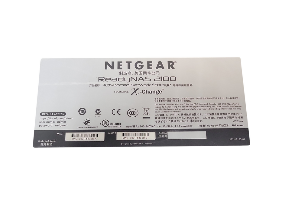 Netgear ReadyNAS 2100 4 bay NAS, No HDD, No HDD Caddies, READ _