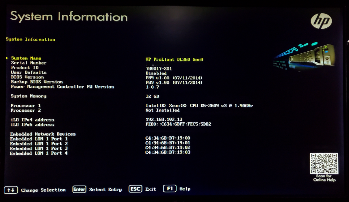 HP ProLiant DL360 Gen9 1x Xeon E5-2609 v3 32GB DDR4 H240ar- No HDD