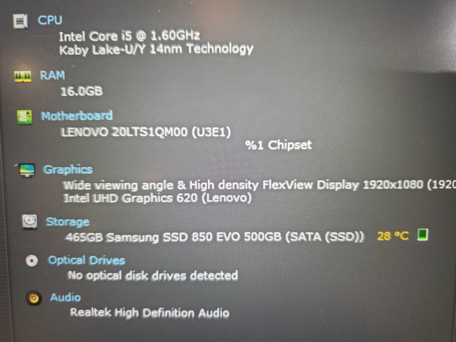 Lenovo Thinkpad L480 i5-8250U 1.6GHz 14" 16GB RAM 500GB SSD  Lap200