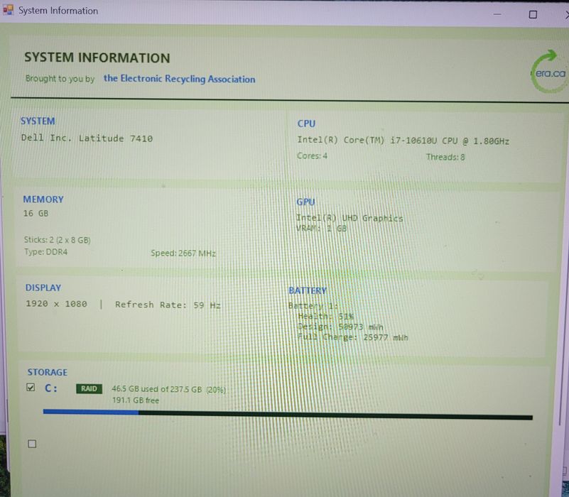 Dell Latitude 7410 | i7-10610U @1.80GHz 16GB DDR4 256GB NVMe  | READ!!! Lap200