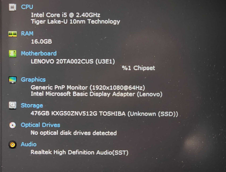 Lenovo ThinkPad E14, Intel i5-1135G7 2.40GHz, 16GB DDR4, 512GB NVMe, No PSU  Lap200