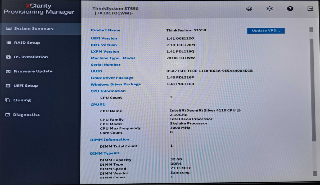 Lenovo ThinkSystem ST550 | 1x Xeon Silver 4110 @2.10Ghz, 32GB DDR4, 530-8i