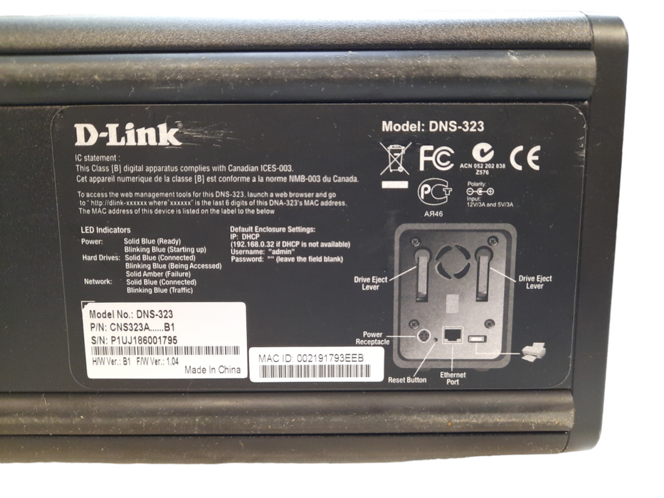 D-LINK DNS-323 2-Bay Network Attached Storage