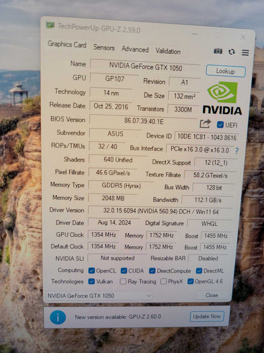 ASUS NVIDIA GTX 1050 2GB PCIE %