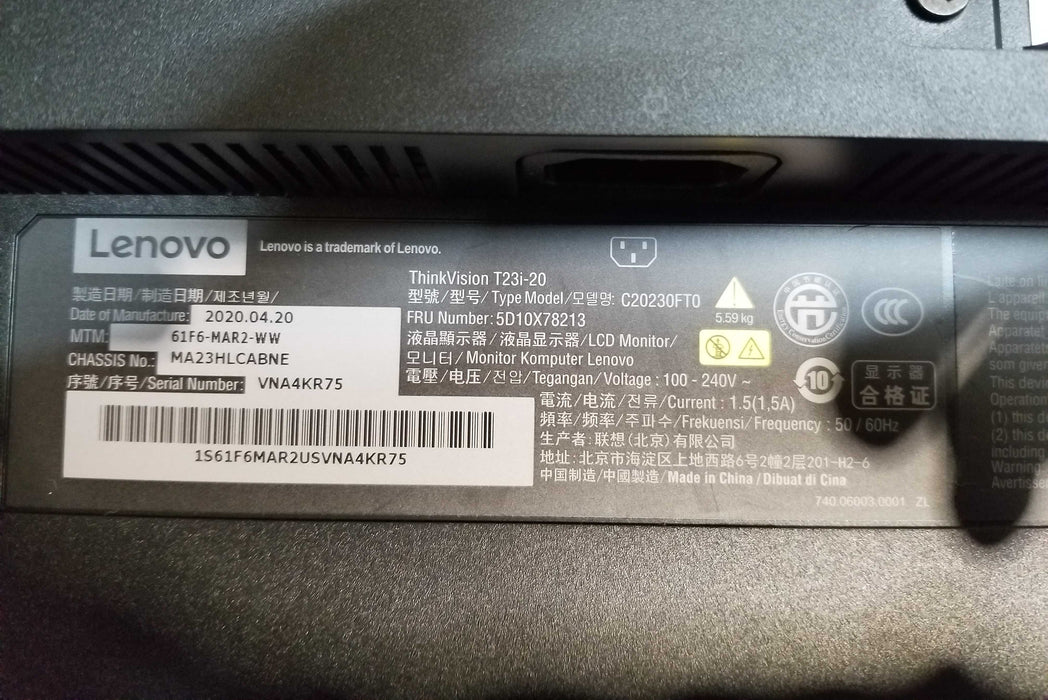 Lenovo ThinkVision T23i-20 23" 1080p 60Hz HDMI DP VGA Monitor w/ Stand