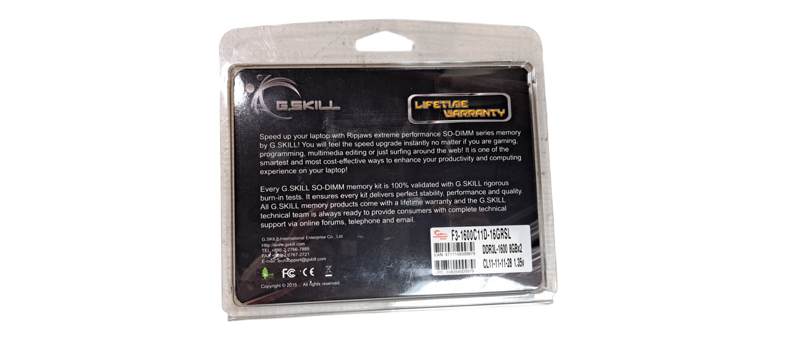 G.Skill Ripjaws SL 16GB (2 × 8GB) DDR3L-1600 CL11 SO-DIMM Laptop Memory Kit Q