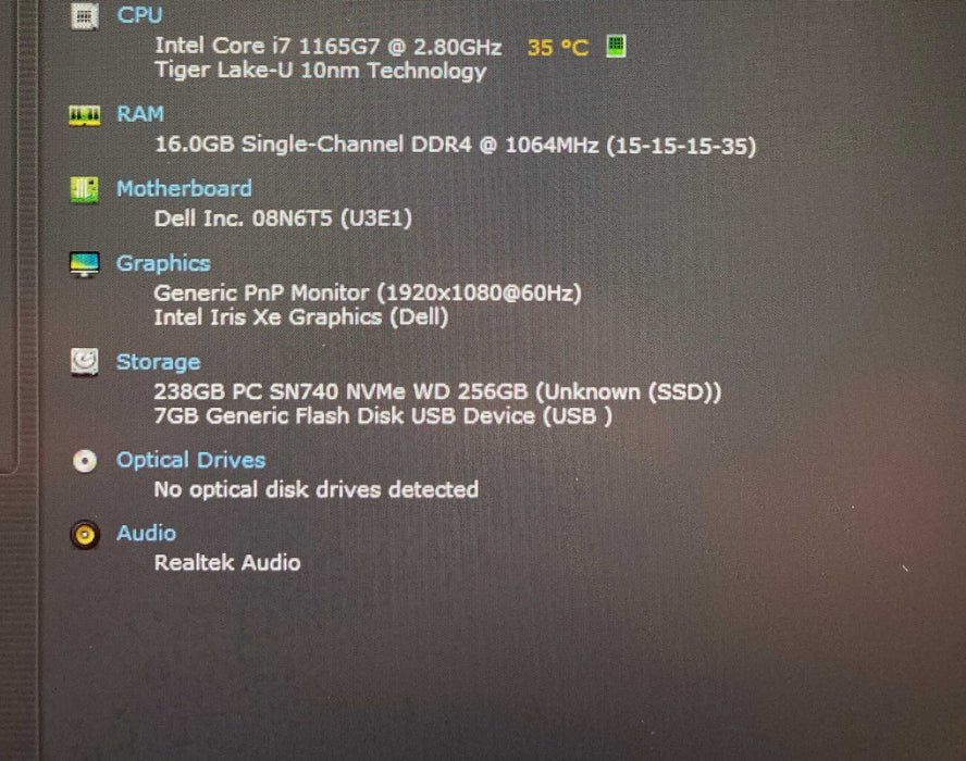 Dell Latitude 3520 Core i7-1165G7@2.8GHz 16GB RAM 256GB SSD READ  Lap200