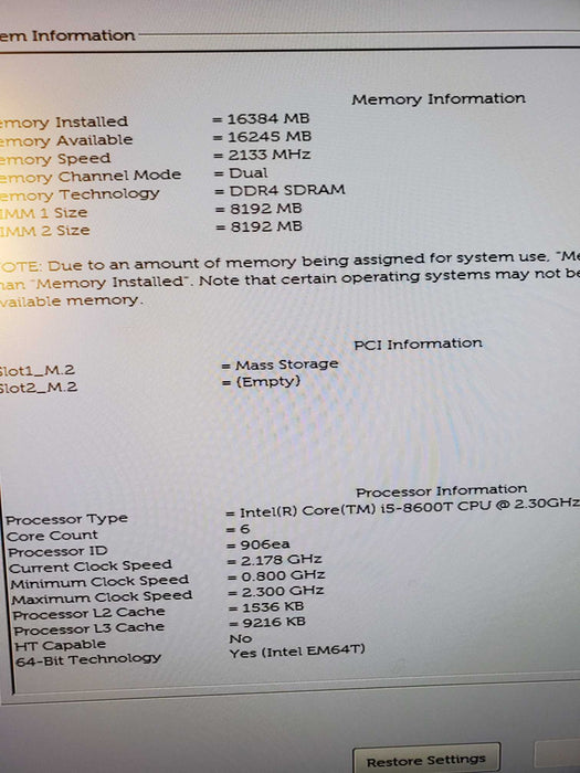 Dell OptiPlex 7070 i5 - 8600T @ 2.30GHz 16GB DDR4 Ram 256GB SSD