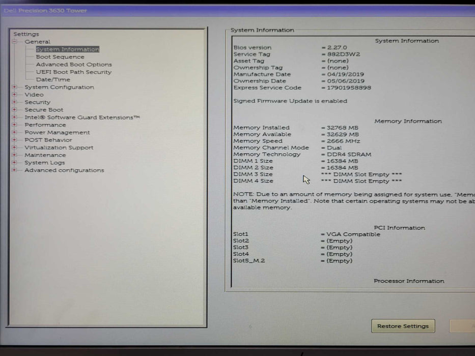 Dell Precision 3630 Xeon E-2146G 3.5GHz, 32GB DDR4, NO HDD _