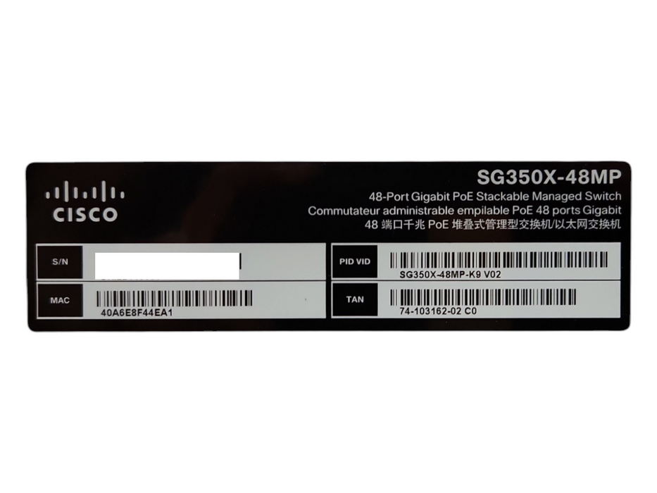 Cisco SG350X-48MP-K9 48-Port Gigabit PoE Stackable Managed Switch