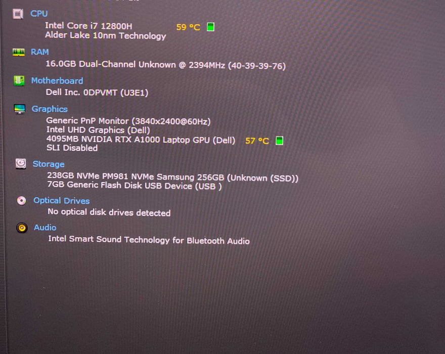Dell Precision 5570 4K TOUCH i7-12800H RTX A1000 GPU 16GB RAM 256SSD READ!  Lap200