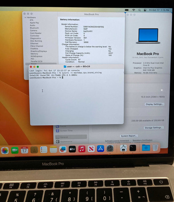 Apple MacBook Pro 13" 2017 i5-7360U 16GB RAM 256GB SSD French Keyboard READ