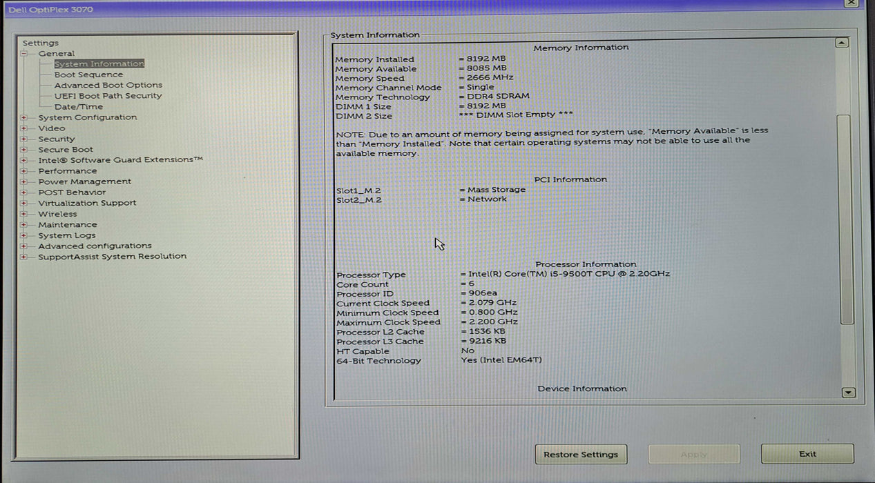 Dell OptiPlex 3070 Micro | i5-9500T @2.20GHz, 8GB DDR4, 256GB NVMe, Wi-Fi Q