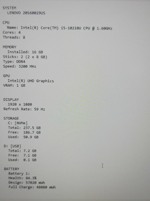 Lenovo ThinkPad T15 i5-10210U 16GB DDR4 256GB NVMe  β Lap200