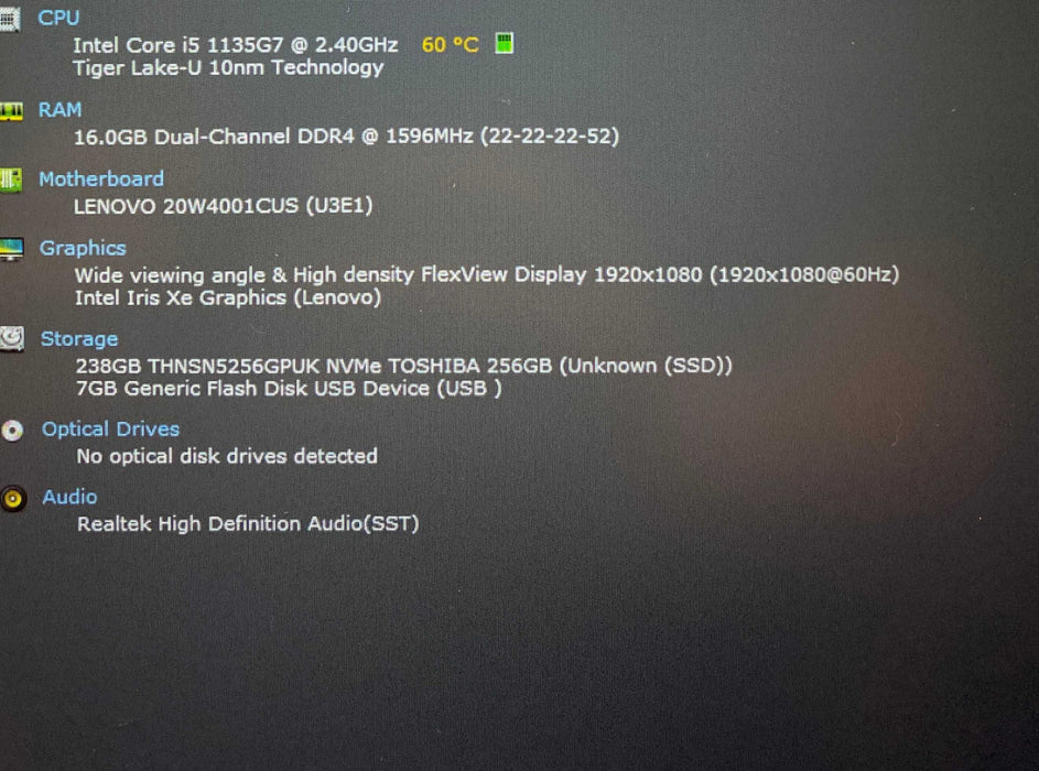 Lenovo ThinkPad T15 Gen 2 Core i5-1135G7@2.40GHz 16GB RAM 256GB SSD  Lap200